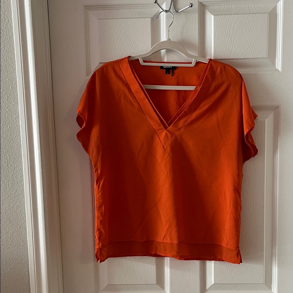 DKNY Bright Orange V-Neck Blouse